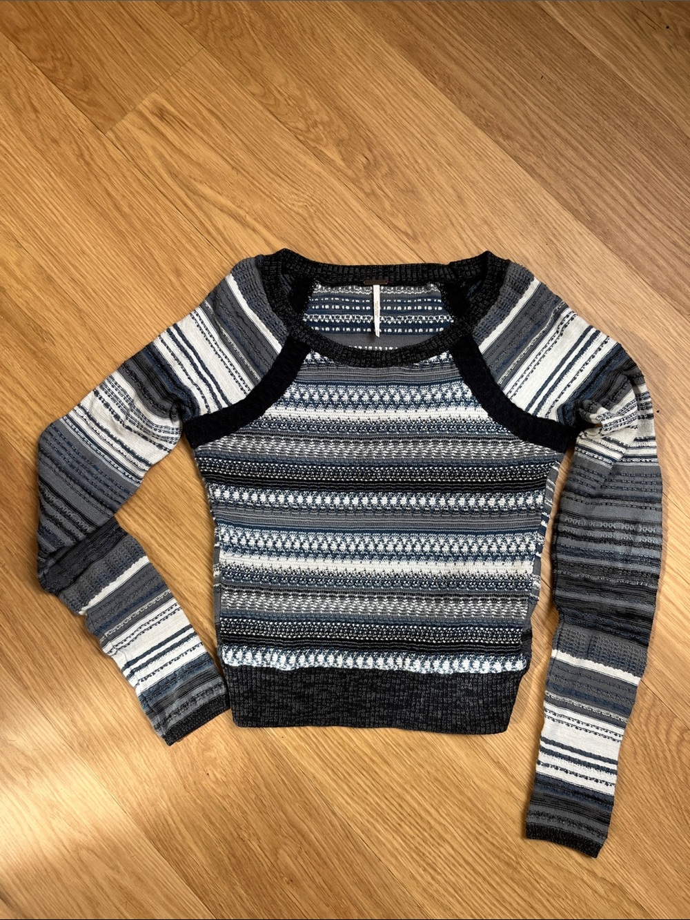 Free People Women’s Striped Gray & Black Knit Sweater size S